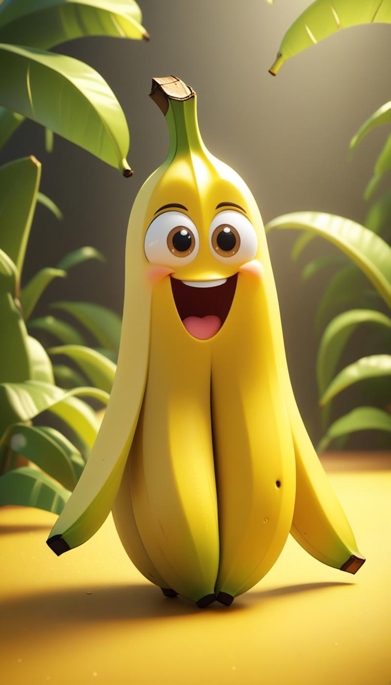 a happy cartoon banana fruit, Pixar Style, perfect composition, 8k artistic photography, photorealis XL 0.jpg